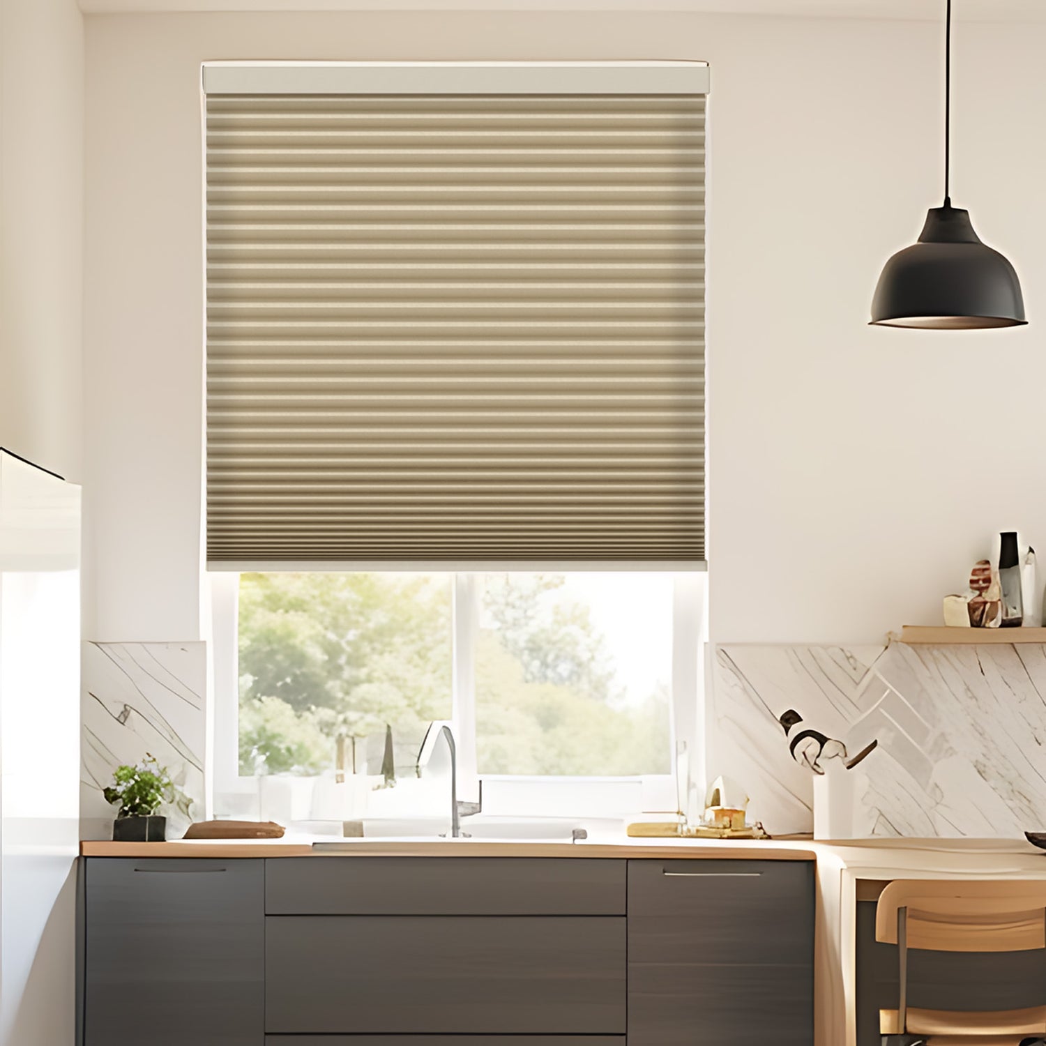 AOSKY Cordless Light Filtering Cellular Shades - Honeycomb Blinds in Khaki Collection