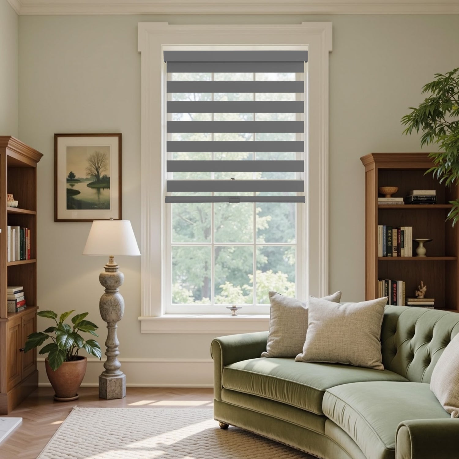 AOSKY Dual Layer Zebra Shades | Cordless Light Filtering Roller Blinds for Optimal Day & Night Control | Easy to Install