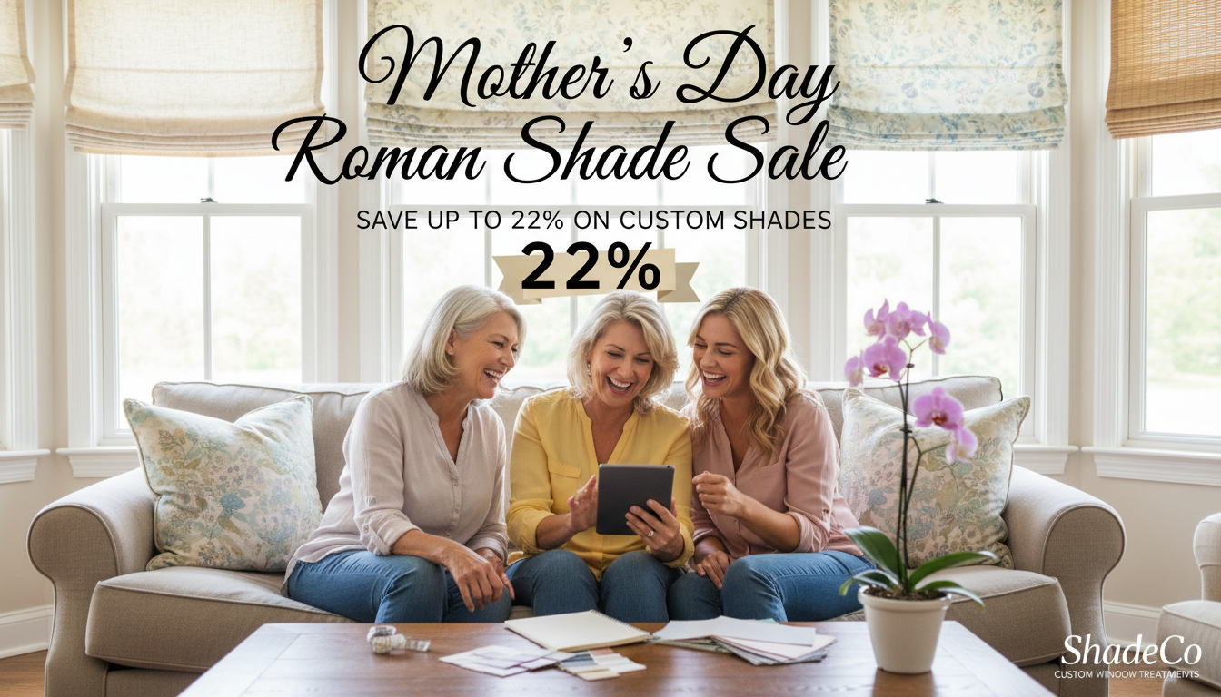 Mother's Day Roman Shade Sale 2026 — Save Up to 22% on Custom Shades