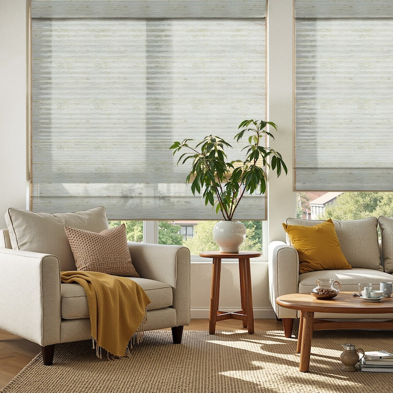 What are the best wood woven shades for creating a natural look in living rooms?