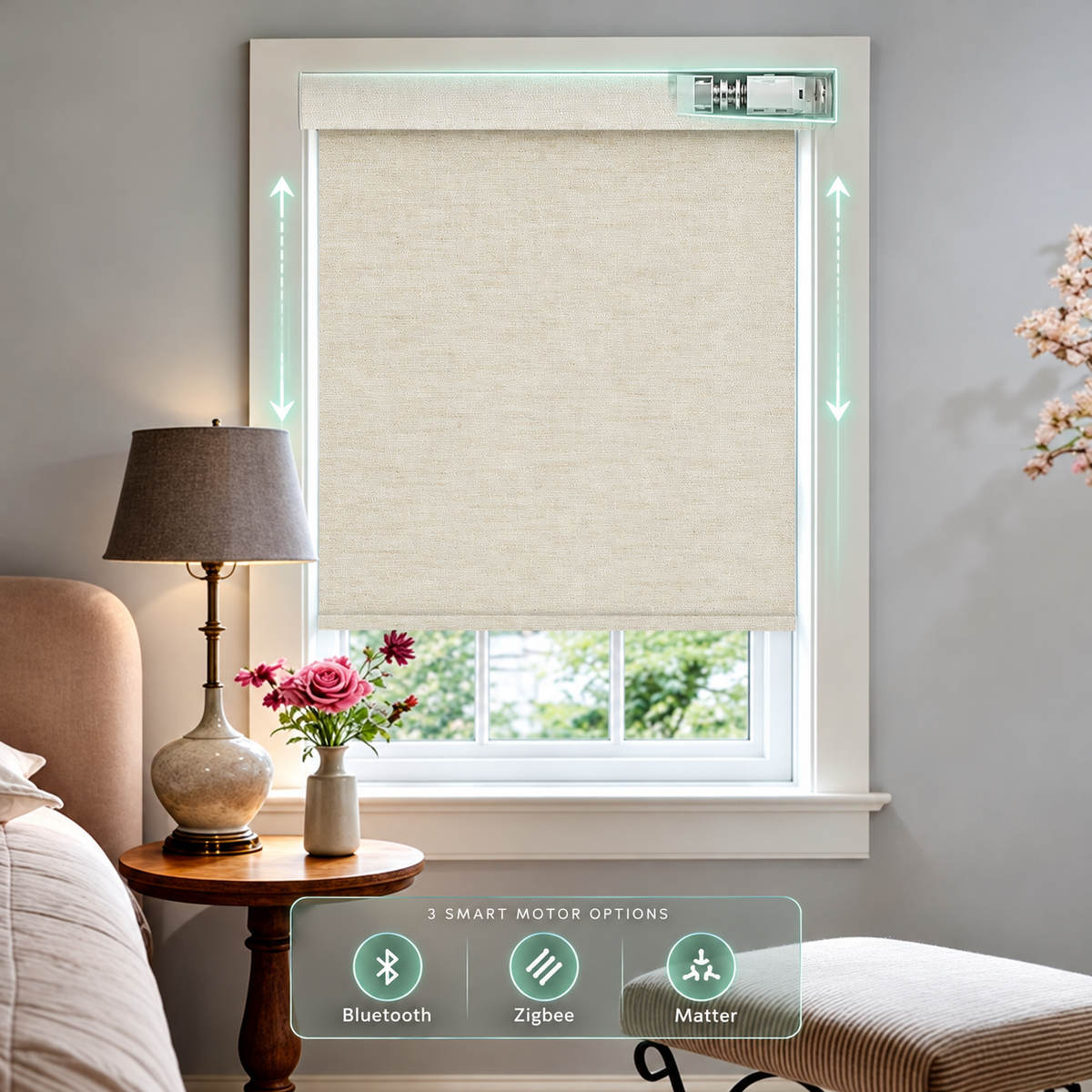 Motorized Charcoal Blackout Roller Shades