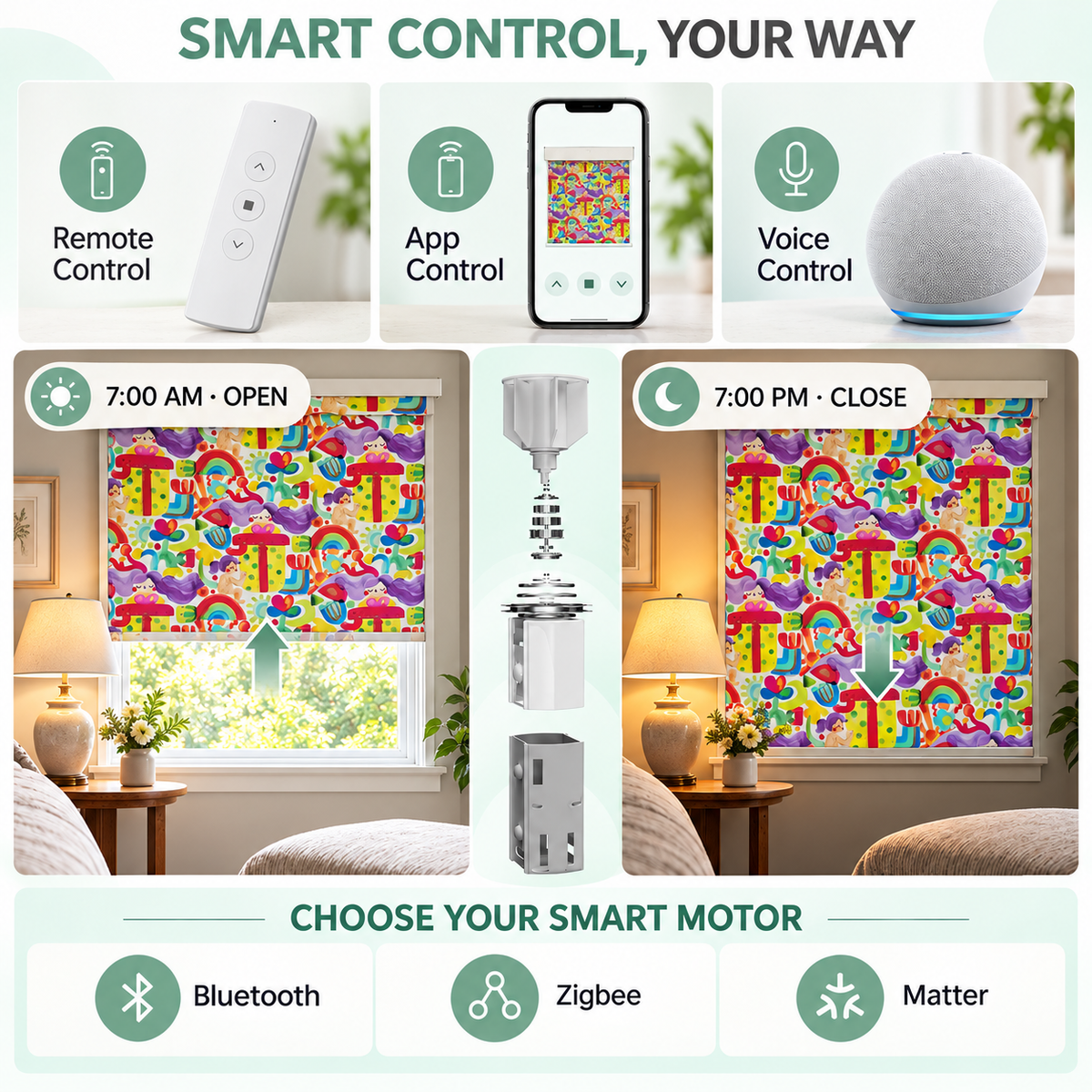 Motorized Abhinaya Designer Printed Roller Blinds
