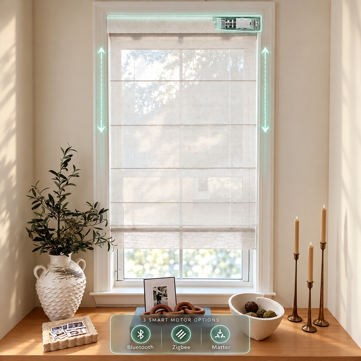 Motorized Siena Natural Roman Shades