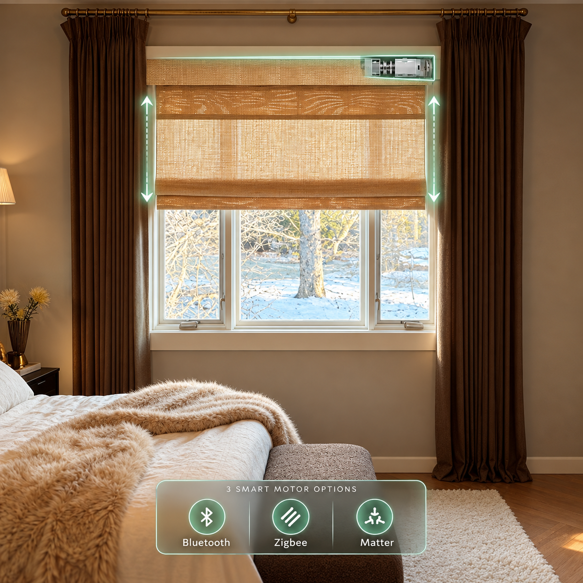 Motorized Rattan Natural Bamboo Woven Wood Shades