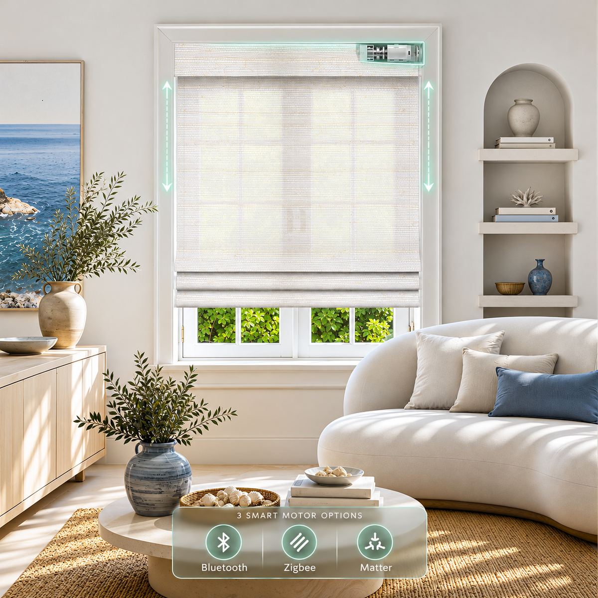 Motorized Sisal Crafted Natural Woven Wood Shade