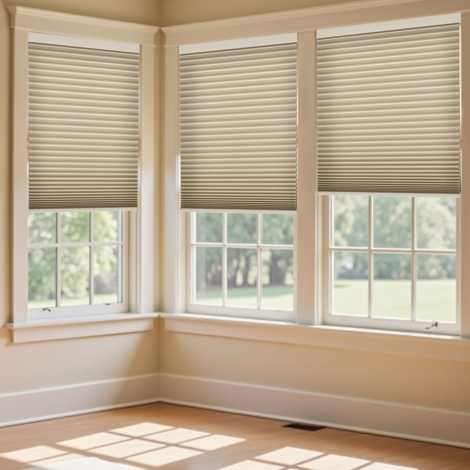 AOSKY Cordless Light Filtering Cellular Shades - Honeycomb Blinds in Khaki Collection