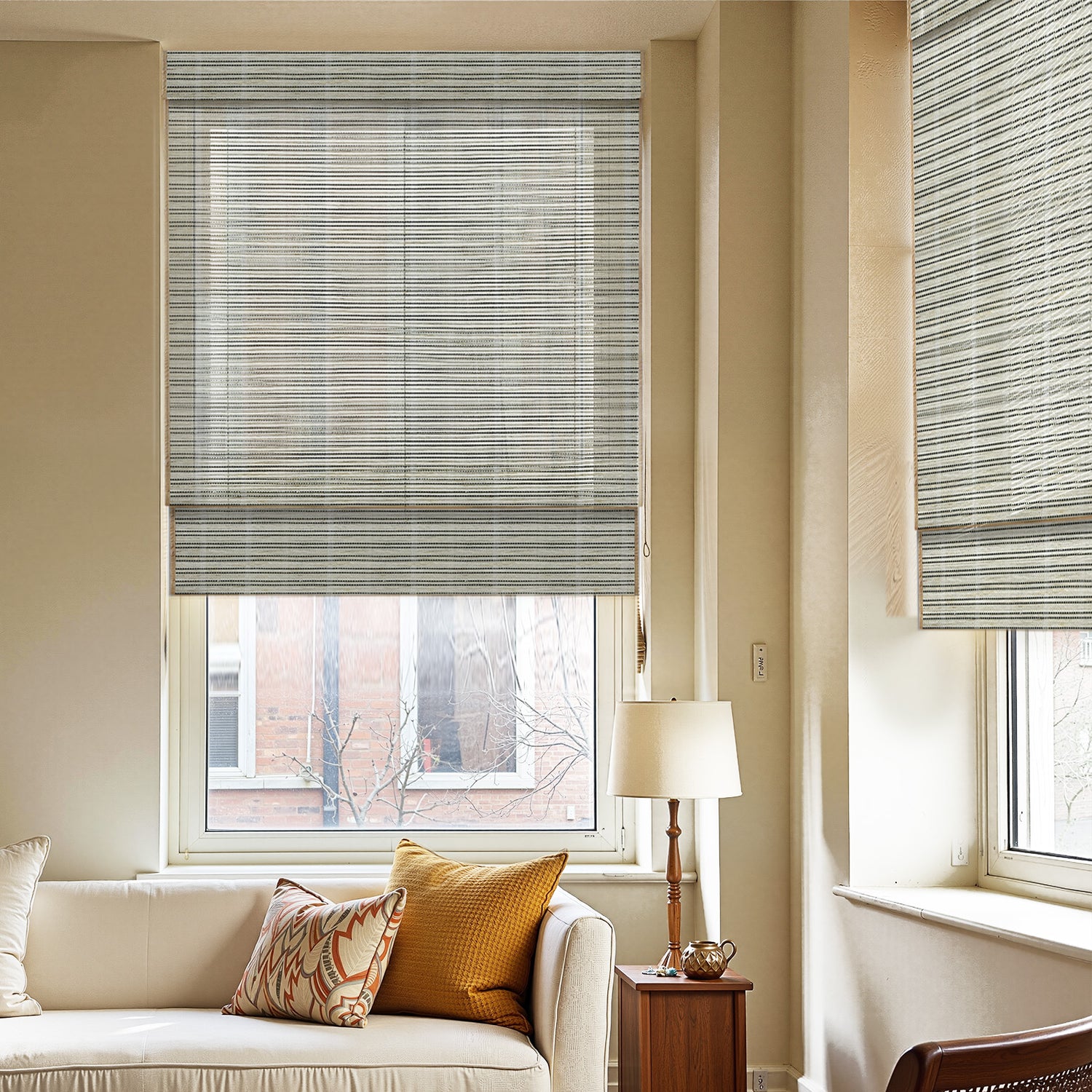 AOSKY Woven Wood Shades - Fine Weave Window Blinds | Premium Natural Bamboo Roman Shades