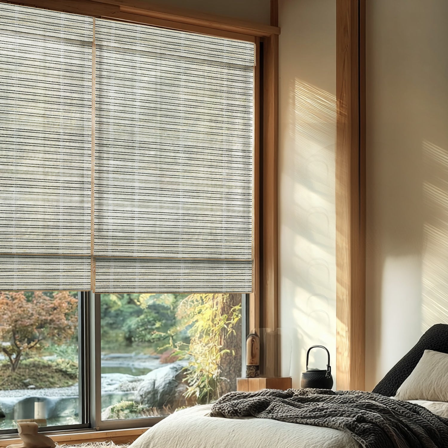 AOSKY Woven Wood Shades - Fine Weave Window Blinds | Premium Natural Bamboo Roman Shades