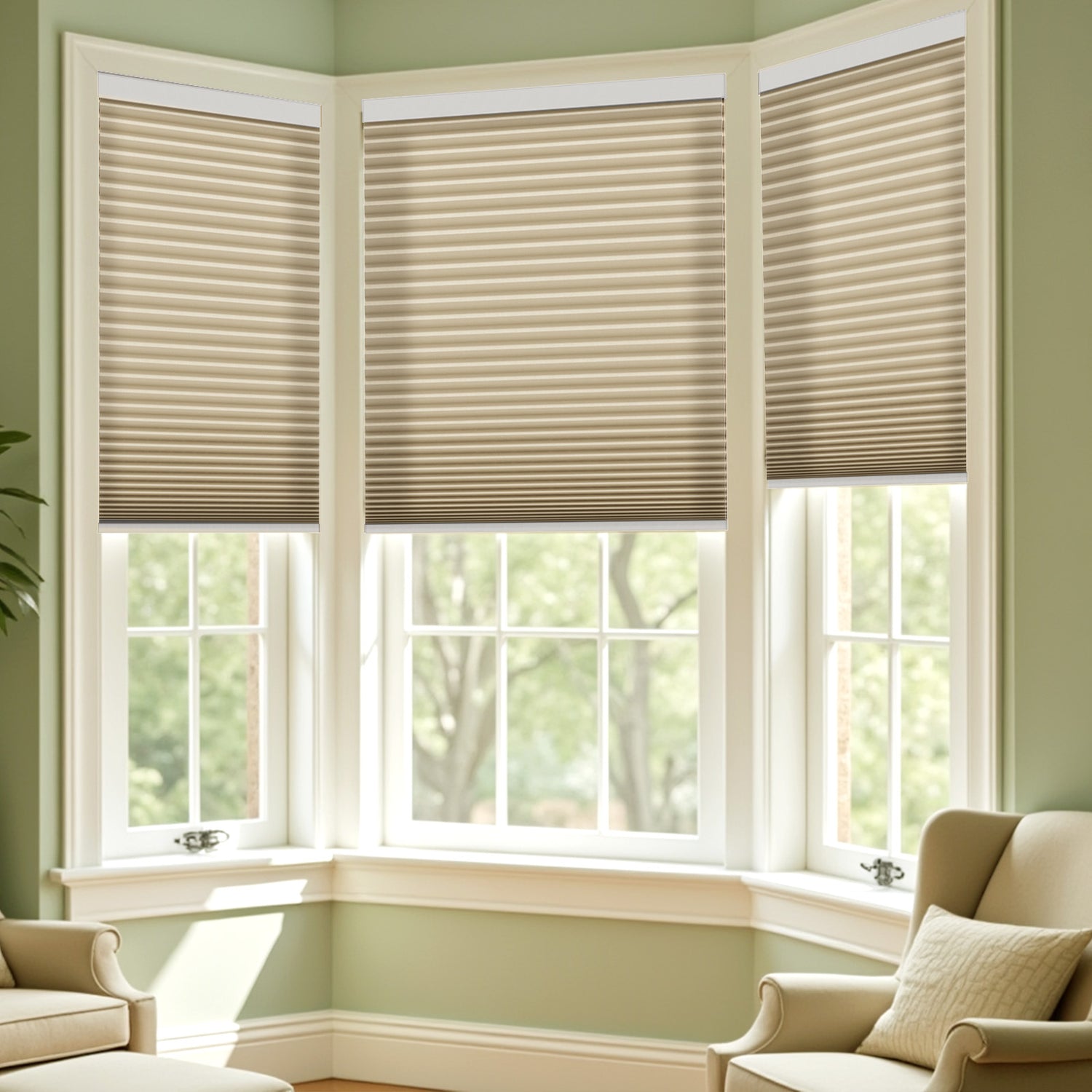 AOSKY Cordless Light Filtering Cellular Shades - Honeycomb Blinds in Khaki Collection