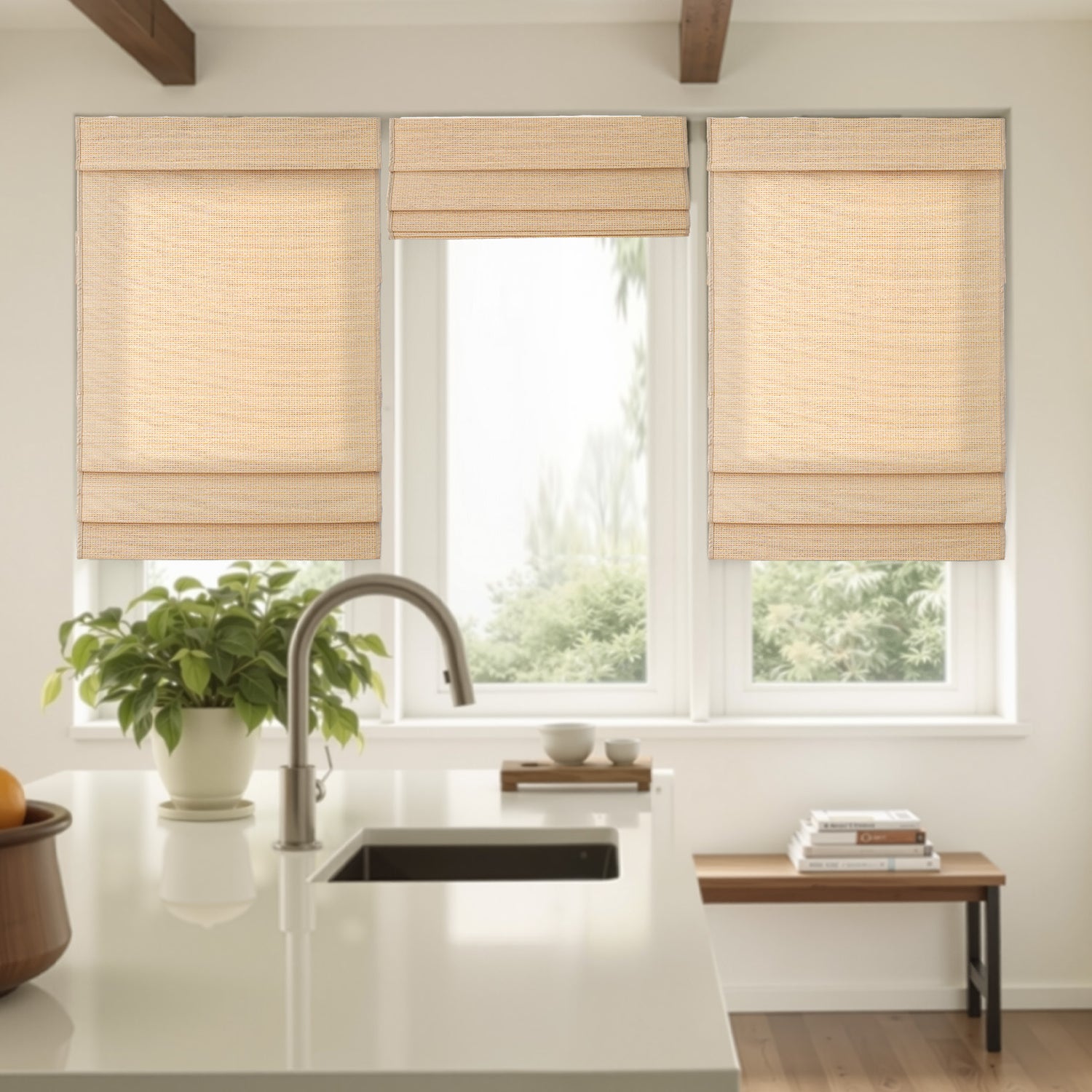AOSKY Woven Wood Shades - Natural Bamboo Window Blinds | Eco-Friendly Light Filtering