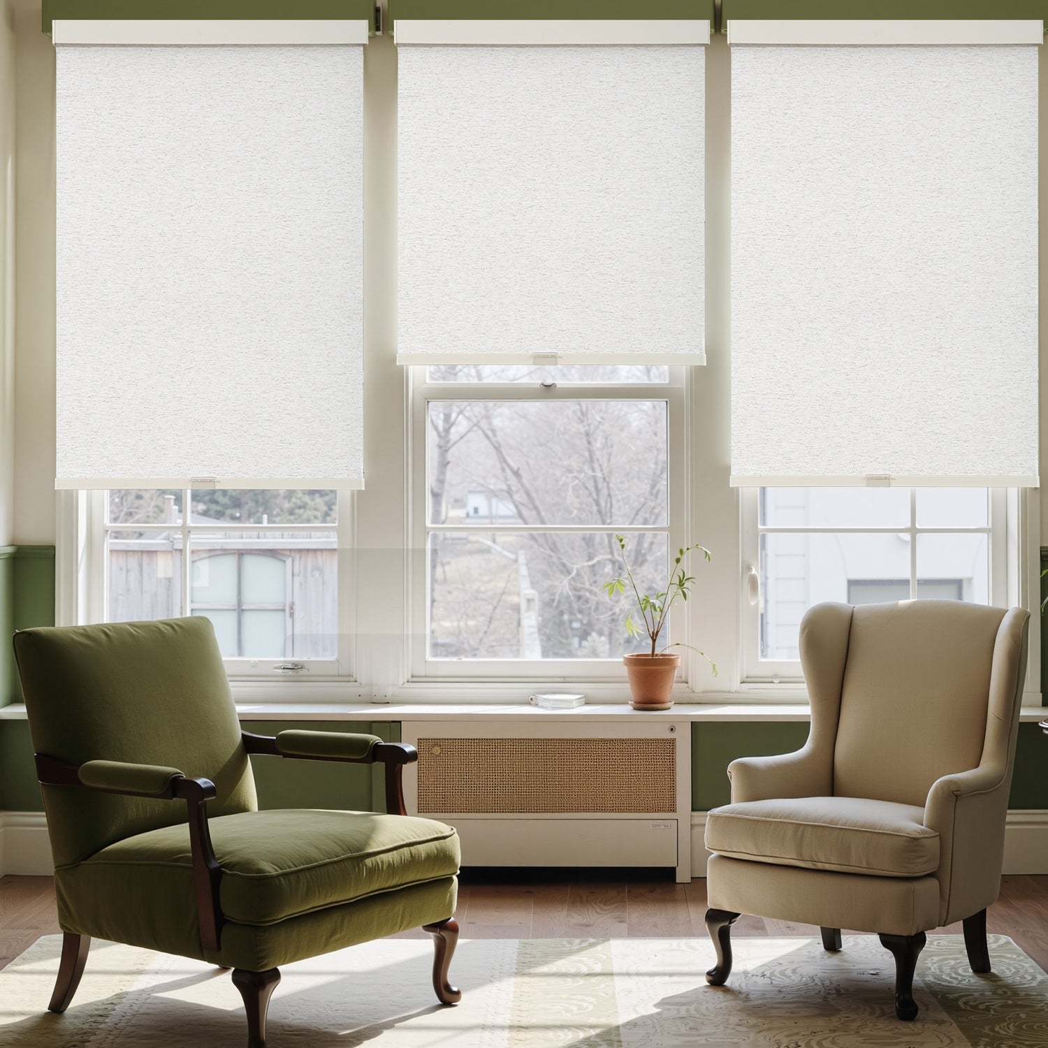 AOSKY Custom Linen Blackout Roller Blinds for Indoor Windows - Cordless Design for Home, Office & Nursery - Linen, White, Dark Grey & Beige
