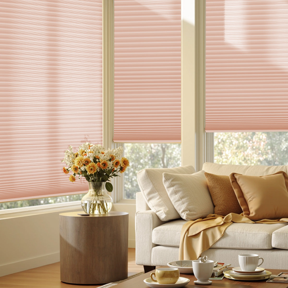 AOSKY Custom Light Filtering Honeycomb Blinds - Cellular Window Shades in Warm Tones