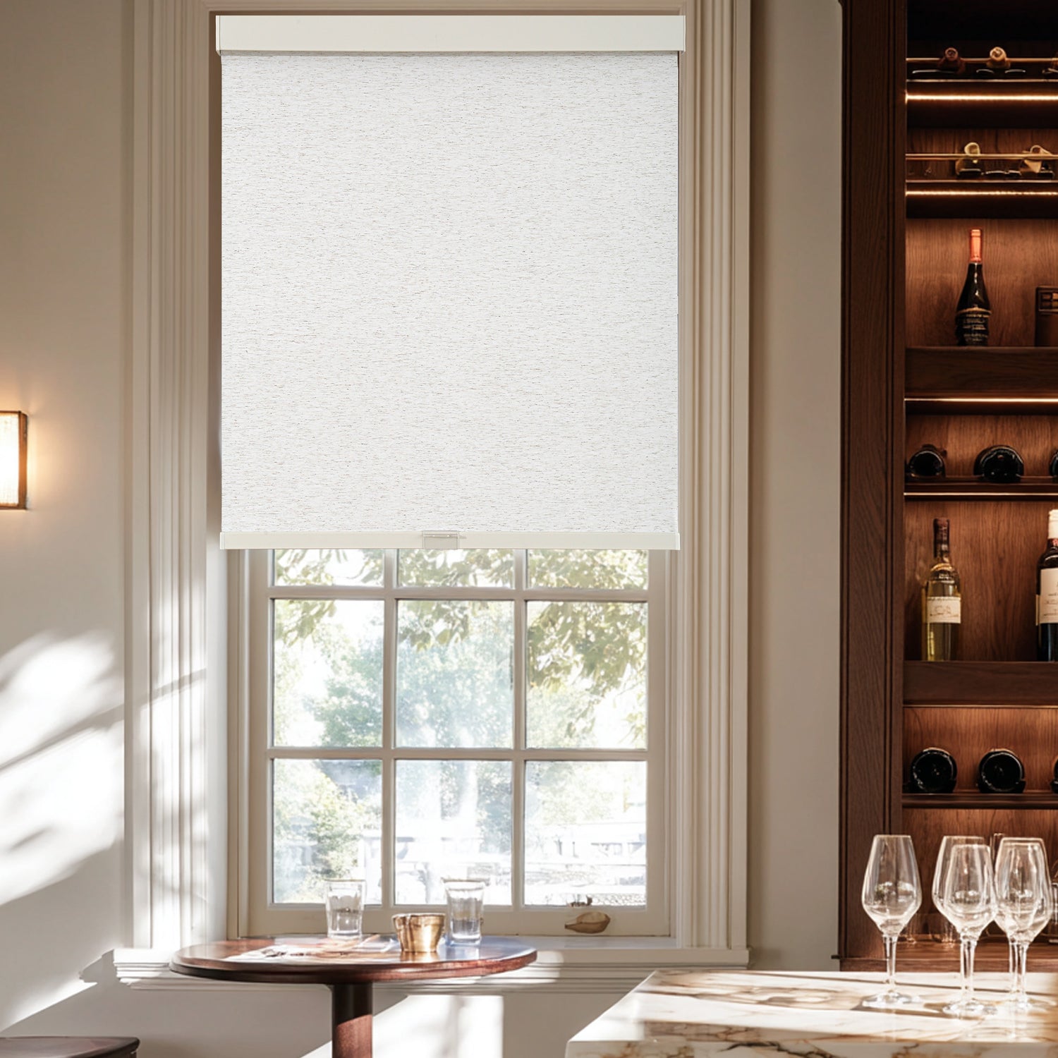 AOSKY Custom Linen Blackout Roller Blinds for Indoor Windows - Cordless Design for Home, Office & Nursery - Linen, White, Dark Grey & Beige