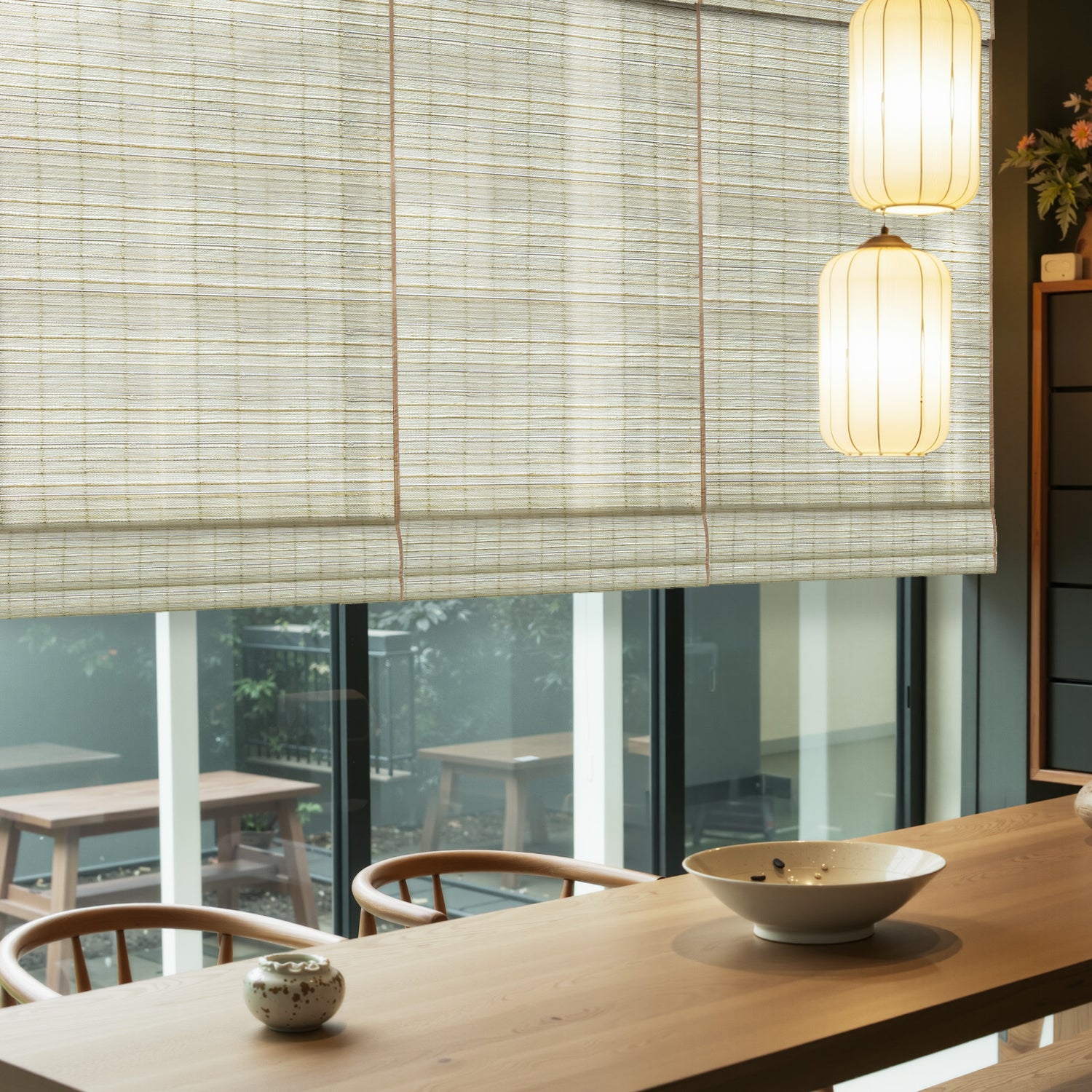 AOSKY Woven Wood Shades - Mixed Texture Window Blinds | Multi-Pattern Natural Bamboo Roman Shades