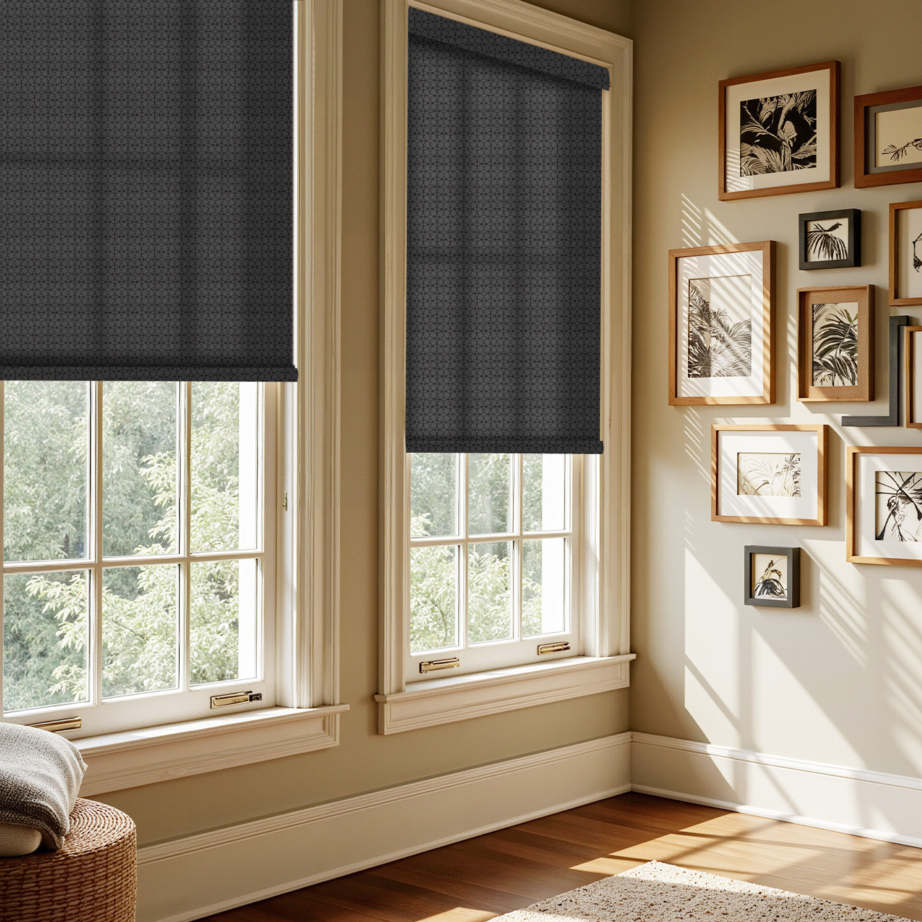AOSKY Bamboo Screen View Light Filtering Roller Shades | Diamond Geometric Collection