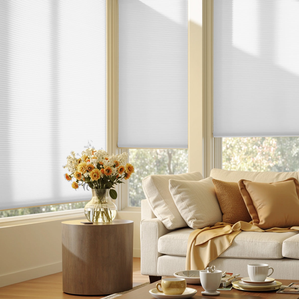 AOSKY Light Filtering Honeycomb Window Blinds - Cellular Shades in Neutral Colors