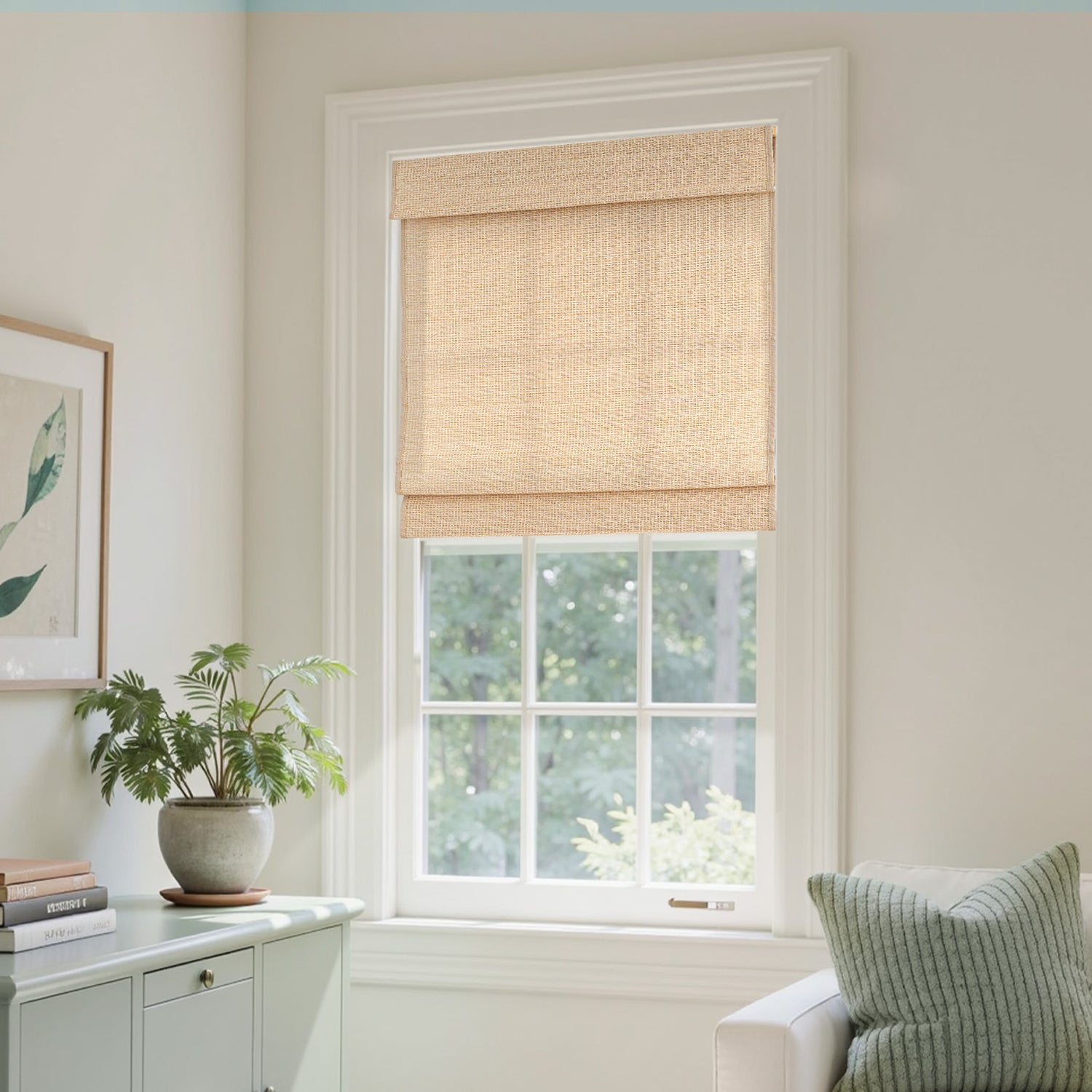 AOSKY Woven Wood Shades - Natural Bamboo Window Blinds | Eco-Friendly Light Filtering