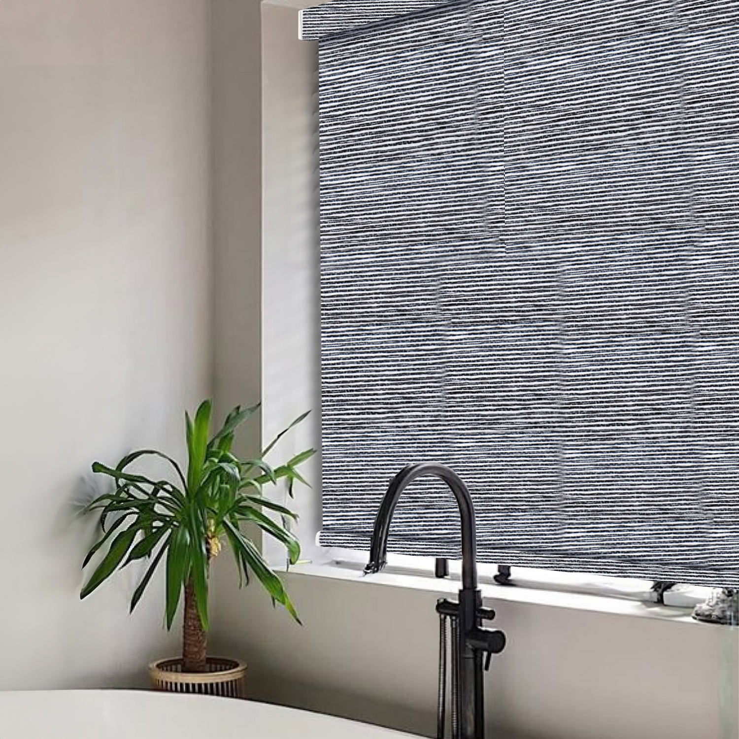 AOSKY Stone Collection Blackout Blinds | Striped Pattern in Black, Beige & White