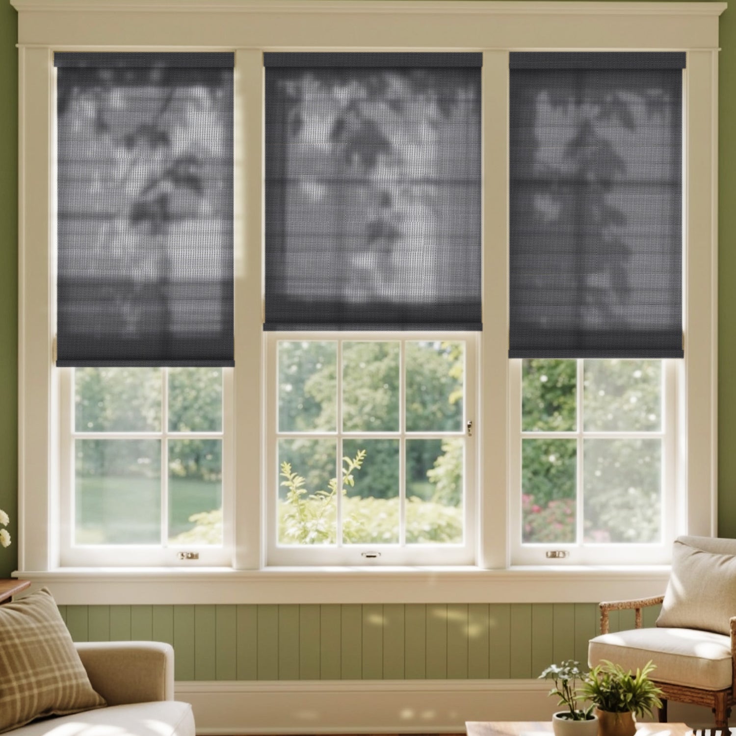 AOSKY Seagrass Screen View Light Filtering Roller Shades | Dot Pattern Collection