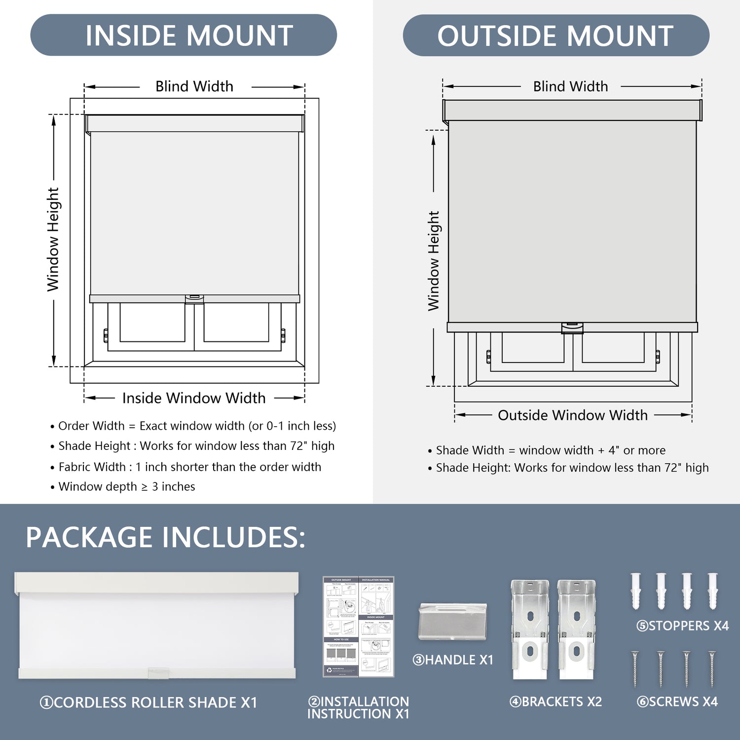 AOSKY 100% Blackout Cordless Roller Shades | Thermal Insulated Fabric | UV Protection for Home and Office