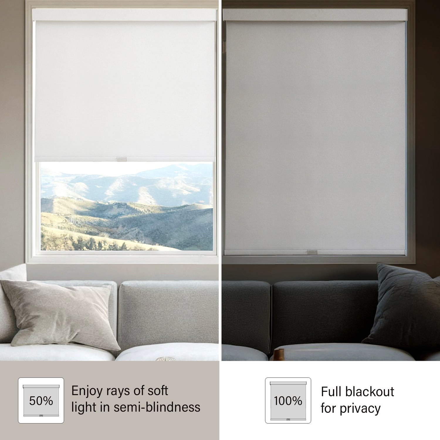 AOSKY Custom Blackout Roller Blinds | 100% Light Blocking Shades for Bedroom & Living Room