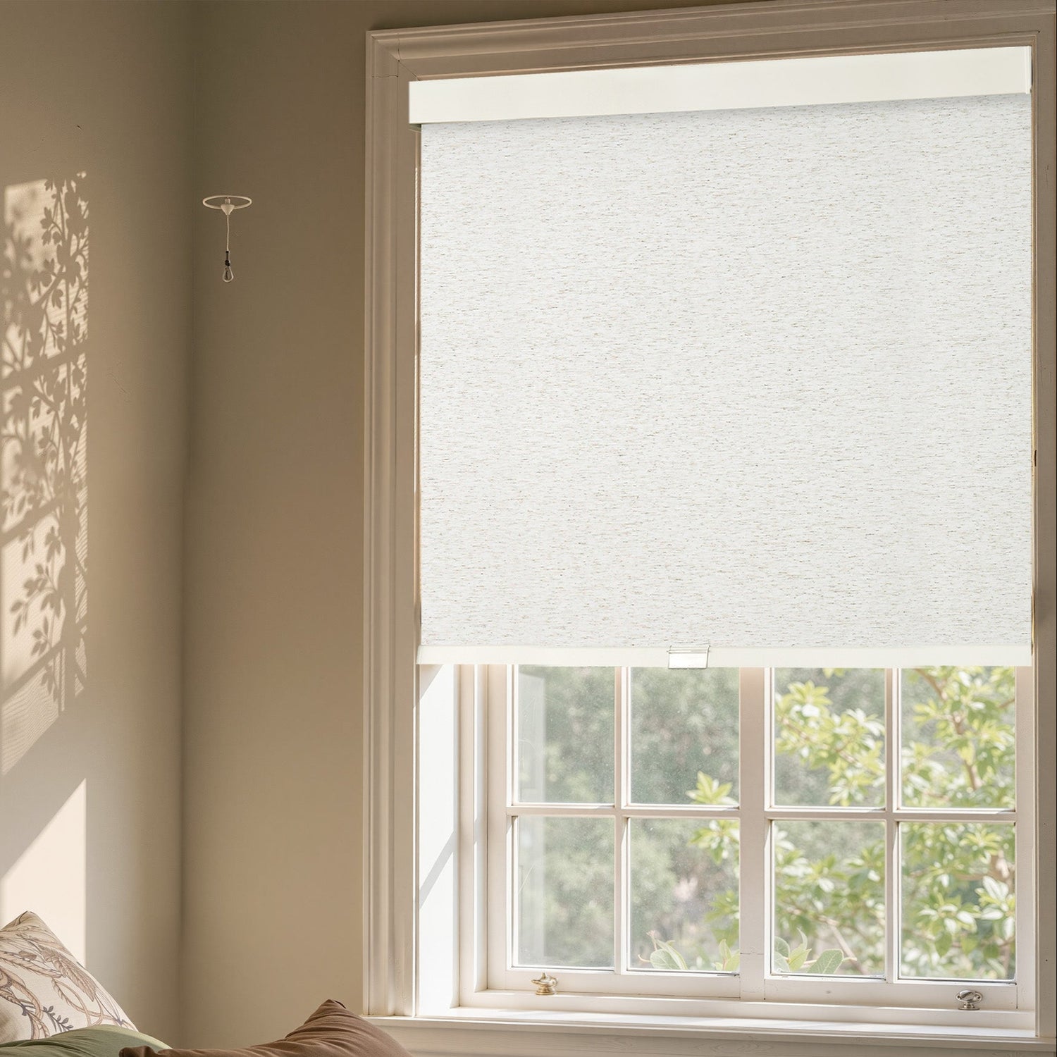 AOSKY Custom Linen Blackout Roller Blinds for Indoor Windows - Cordless Design for Home, Office & Nursery - Linen, White, Dark Grey & Beige