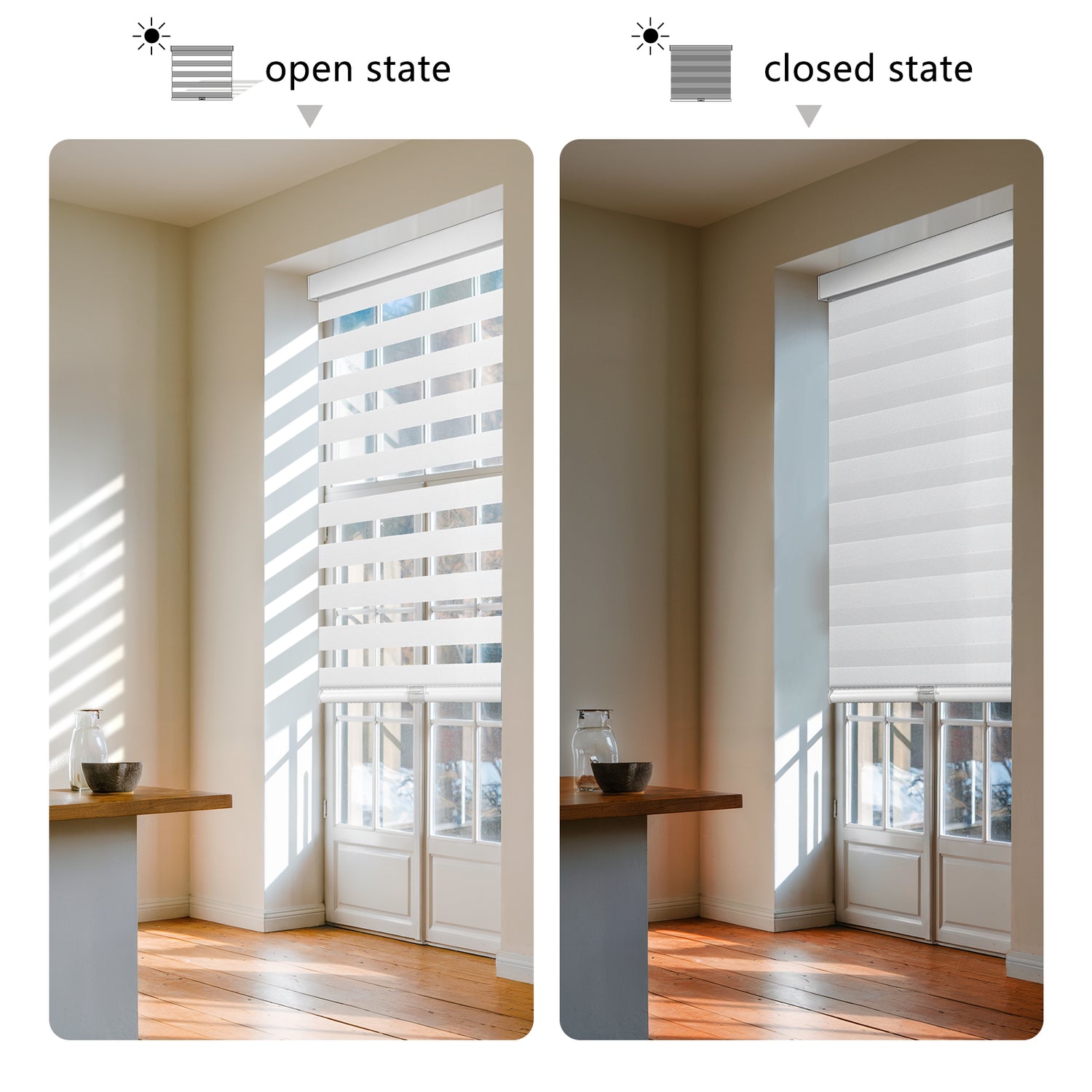 AOSKY Dual Layer Zebra Shades | Cordless Light Filtering Roller Blinds for Optimal Day & Night Control | Easy to Install