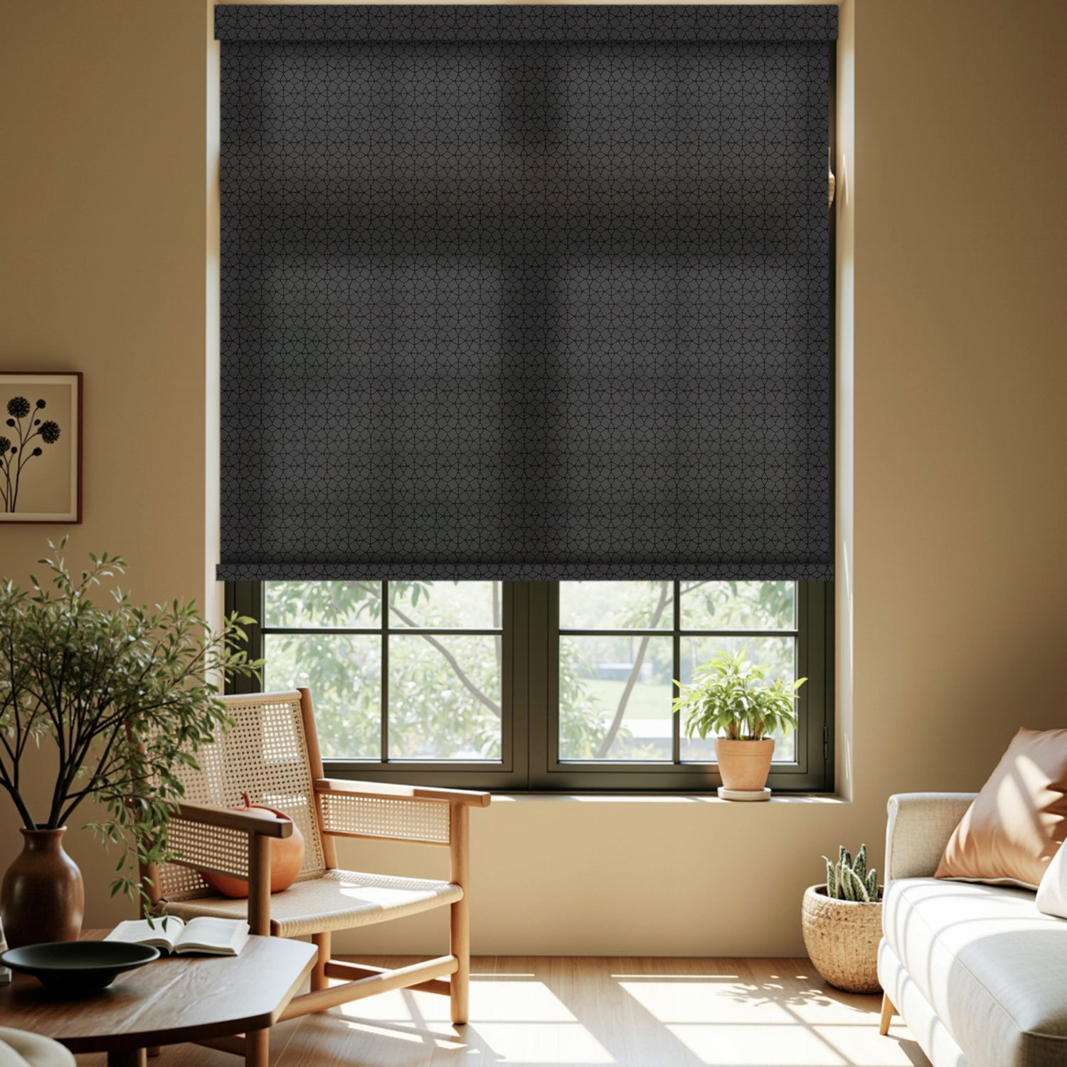AOSKY Bamboo Screen View Light Filtering Roller Shades | Diamond Geometric Collection