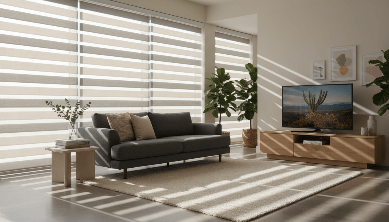 Custom Motorized Zebra Shades for Living Room