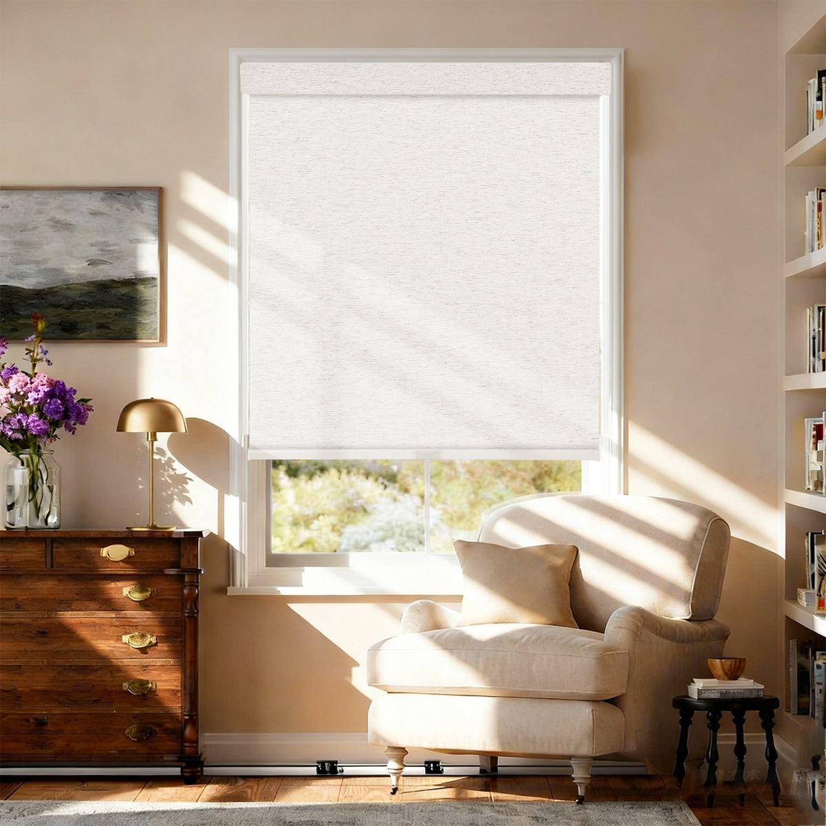 AOSKY No Drill No Tools Roller Shade Linen front room scene 
