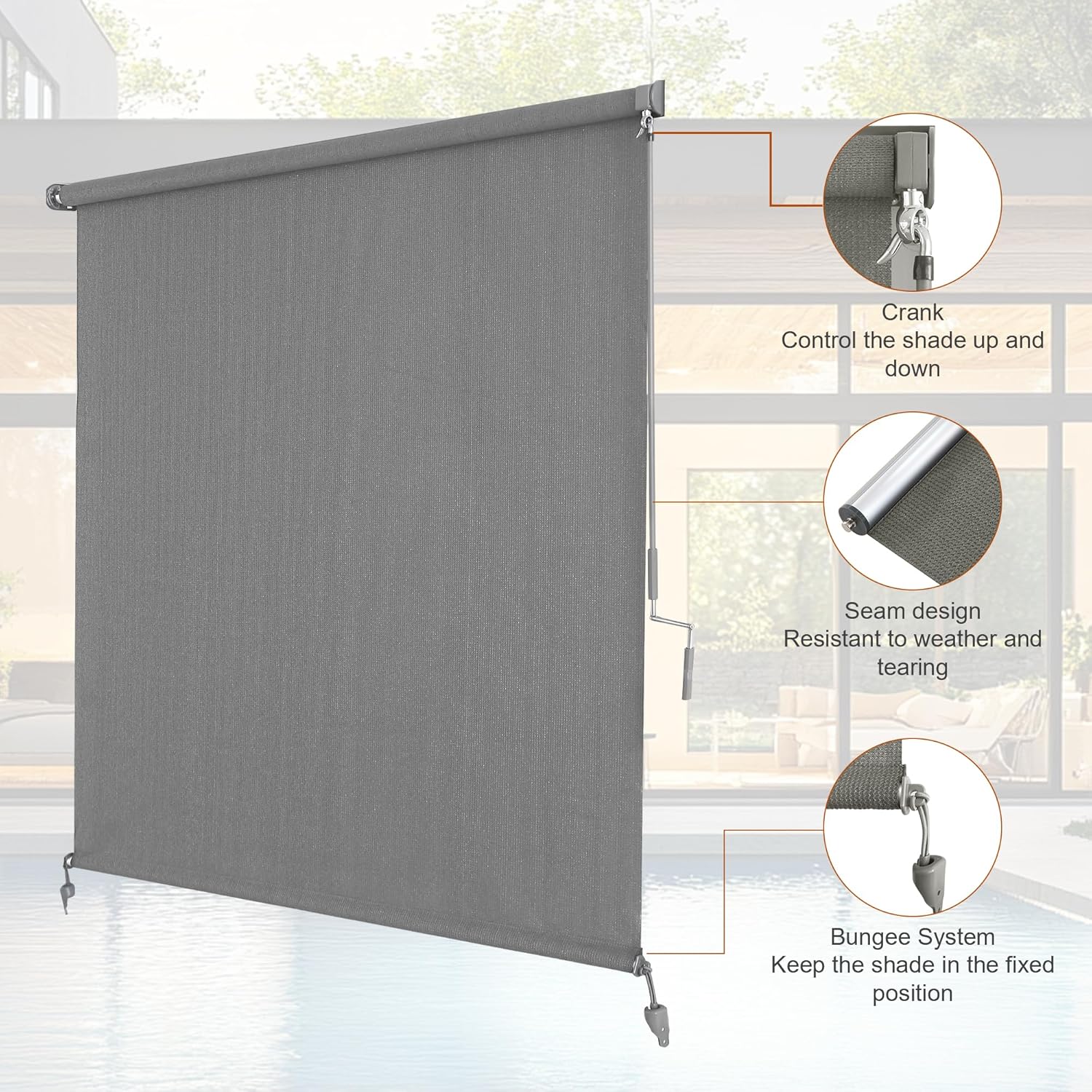 AOSKY Outdoor Blackout Roller Shade Grey product view 