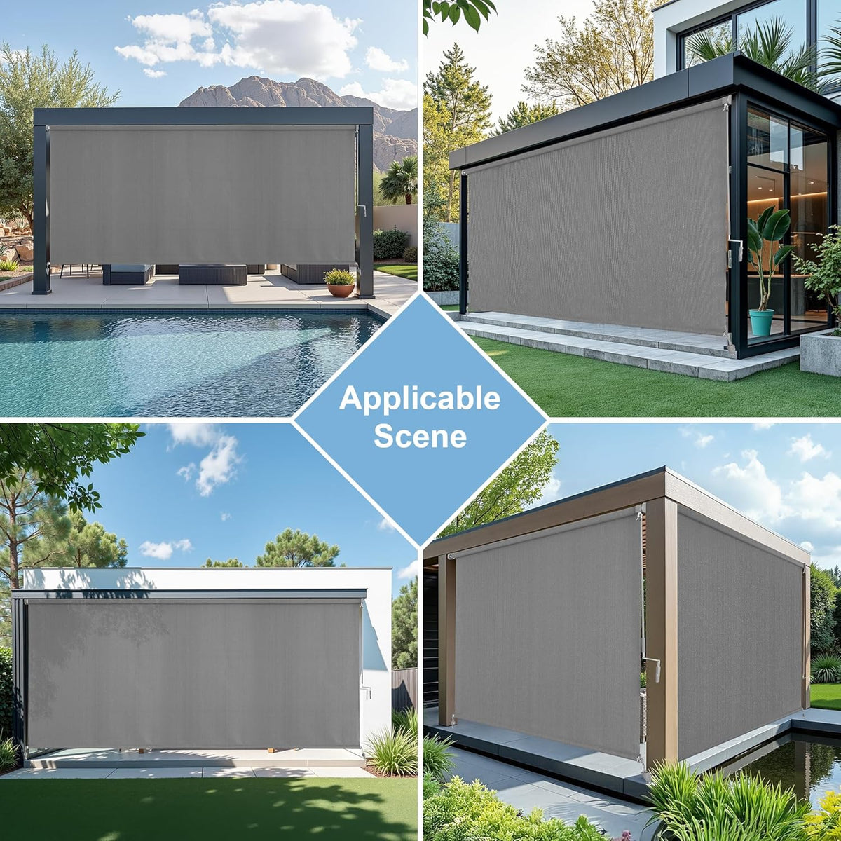 AOSKY Outdoor Blackout Roller Shade Grey application scenes 