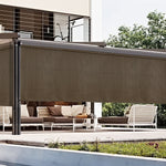 AOSKY Outdoor Blackout Roller Shade Mocha side patio scene 