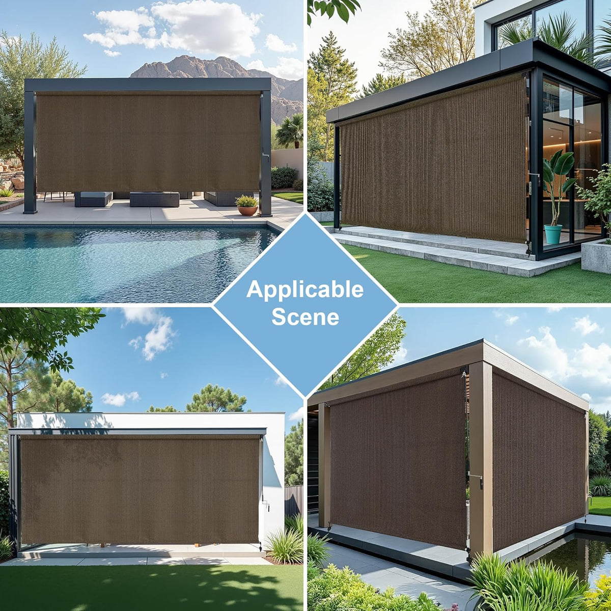 AOSKY Outdoor Blackout Roller Shade Mocha application scenes 