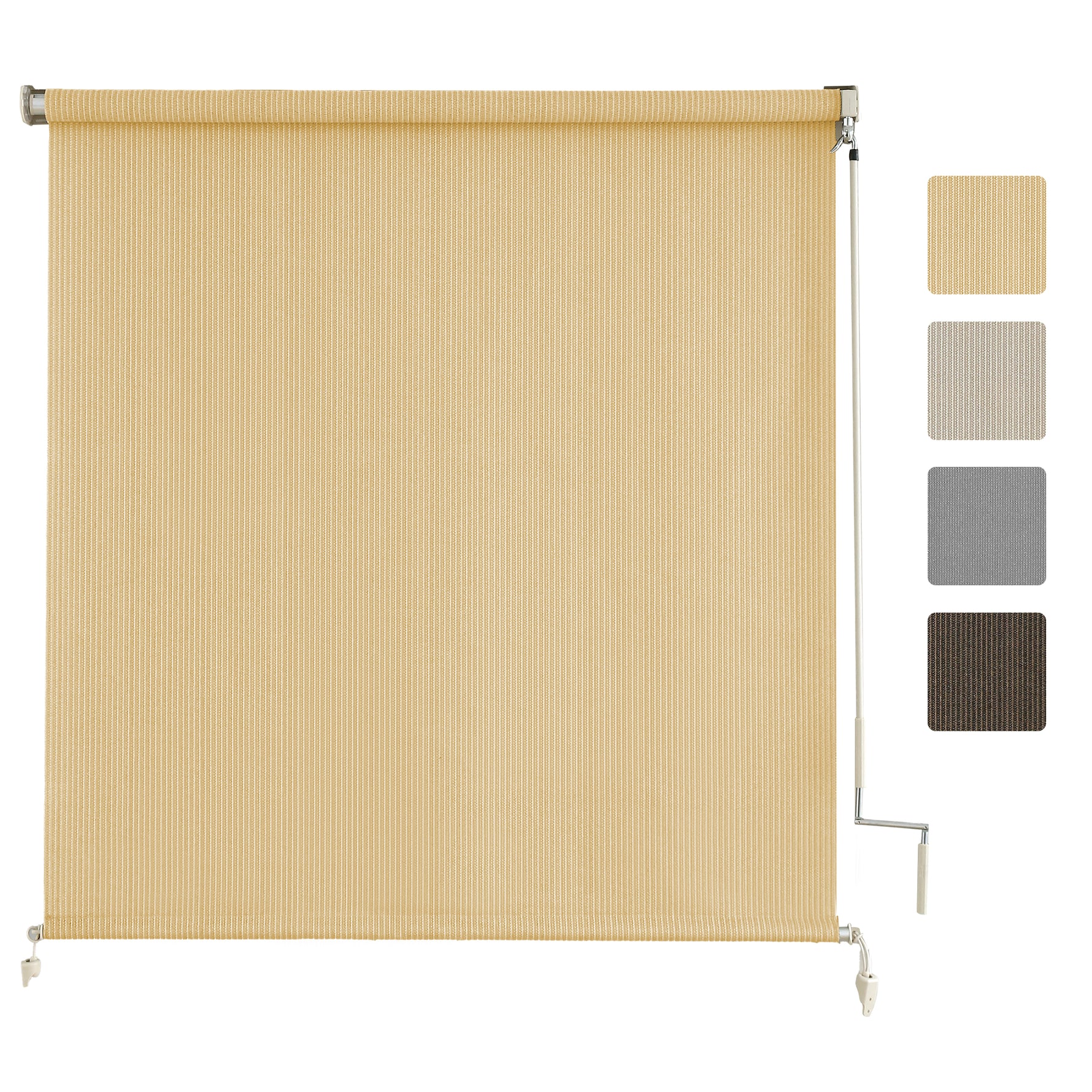 AOSKY Outdoor Blackout Roller Shade Wheat side patio scene 
