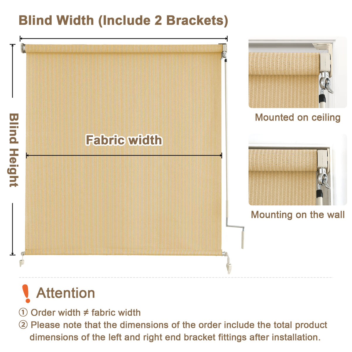 AOSKY Outdoor Blackout Roller Shade Wheat pergola front scene 