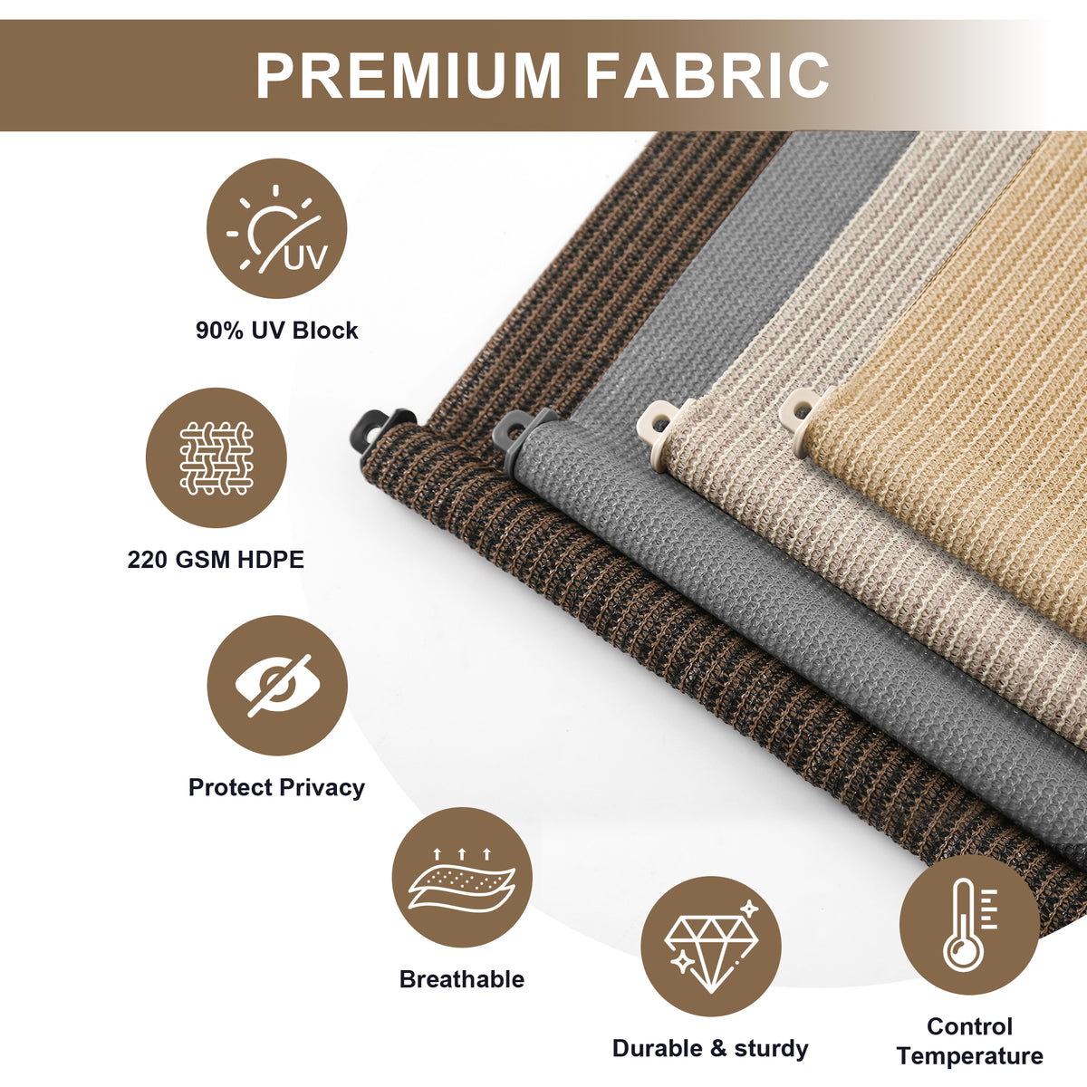 AOSKY Outdoor Blackout Roller Shade Wheat premium waterproof blackout fabric features 