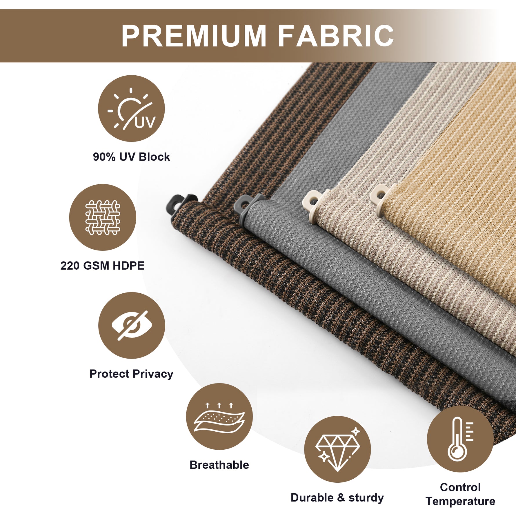 AOSKY Outdoor Blackout Roller Shade Wheat premium waterproof blackout fabric features 