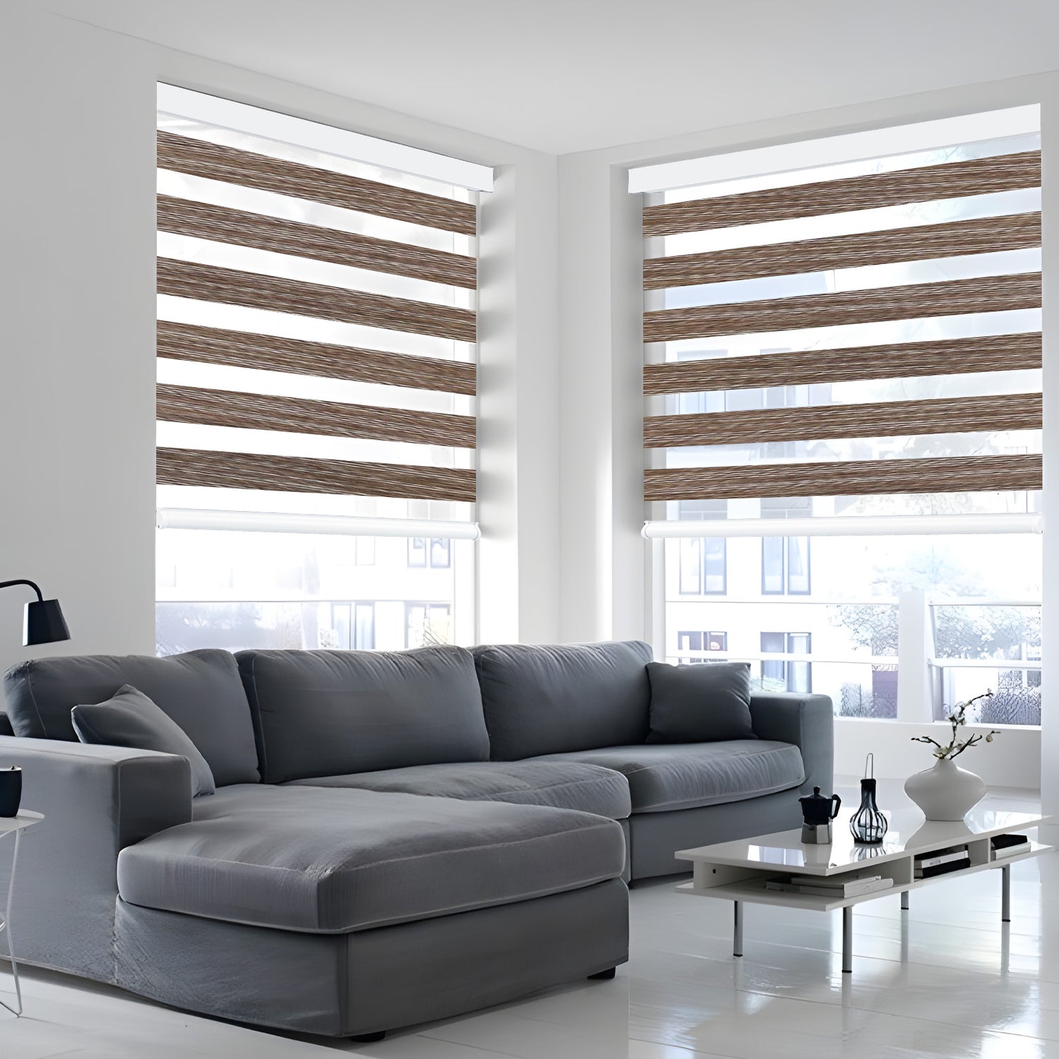 AOSKY Moon Zebra Blinds - Natural Texture Window Treatments with Wood-Look Finish | Free Shipping